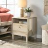 Light Maple Wood Farmhouse Style 1-Drawer Nightstand with Open Shelf