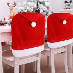 4pc Red Hat Dining Chair Slipcovers,Christmas Chair Back Covers Kitchen Chair Covers For Christmas Holiday Festival Decoration (Option: Red)