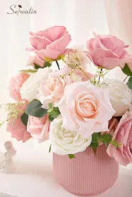 Artificial Flowers Fake Silk Flowers For DIY Wedding Bouquets Cake Decoration Mixed Roses Combo Blush Pink And White Flower Centerpieces Arrangem (Option: AAbbyBlushPink)