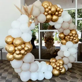White And Gold Balloons Garland Kit, 124pcs White Metallic Gold Confetti Balloon Arch Kit For Wedding, Engagements Birthday Graduation Baby Showe (Option: polychrome)